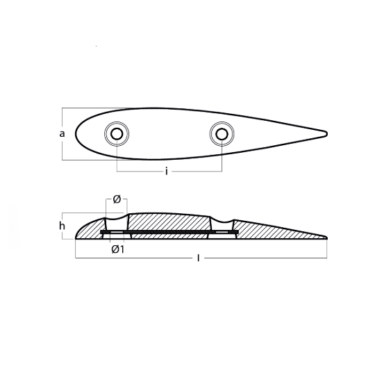Bolt on anode Naca series 240x60x31 c.f. 80
