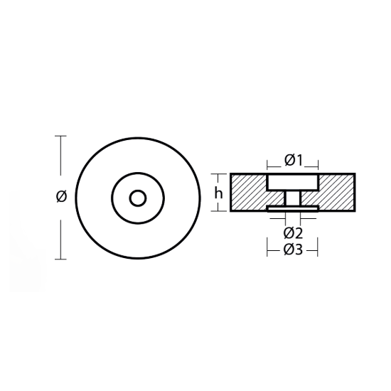 Disc anode for Stern 140*30 compl. w. plug, pad&bolt