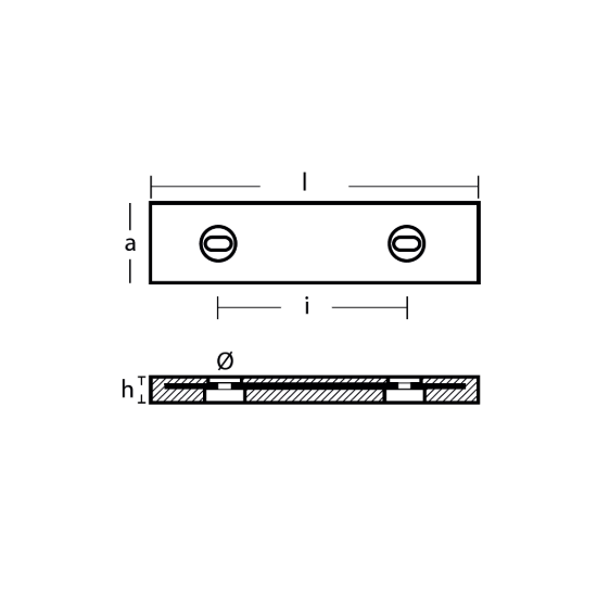 Bolt-on bar commercial anode 455X100X40 H.C. 230