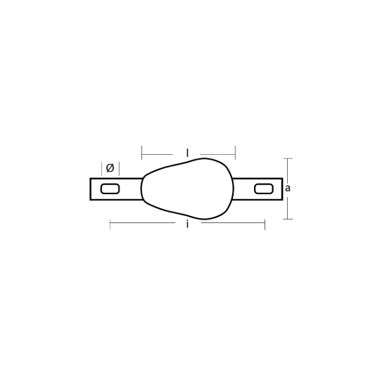 Tear drop bolt-on anode 1 kg with slotted holes H.C.200